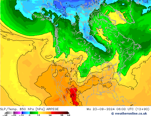 SLP/Temp. 850 hPa ARPEGE Mo 23.09.2024 06 UTC