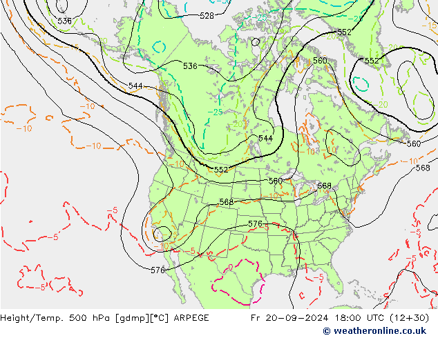 Height/Temp. 500 hPa ARPEGE ven 20.09.2024 18 UTC