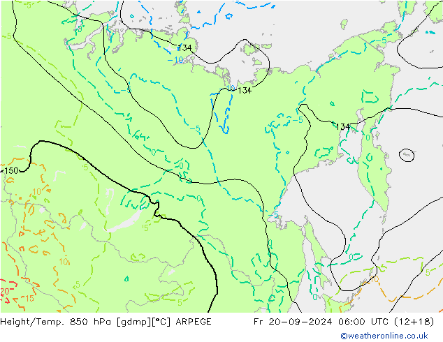 Yükseklik/Sıc. 850 hPa ARPEGE Cu 20.09.2024 06 UTC