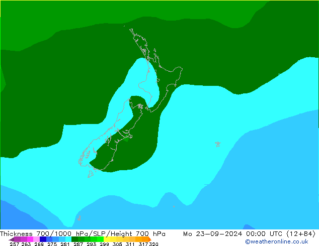 Thck 700-1000 hPa ARPEGE lun 23.09.2024 00 UTC