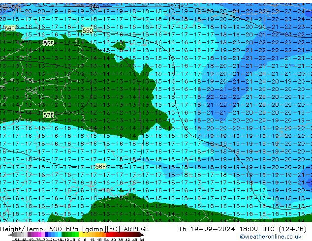 Height/Temp. 500 hPa ARPEGE Th 19.09.2024 18 UTC