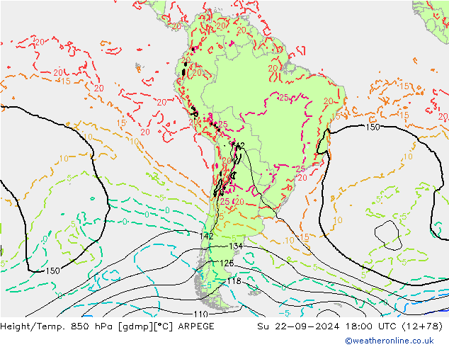 Height/Temp. 850 hPa ARPEGE Su 22.09.2024 18 UTC