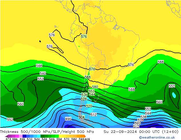 Thck 500-1000hPa ARPEGE dom 22.09.2024 00 UTC