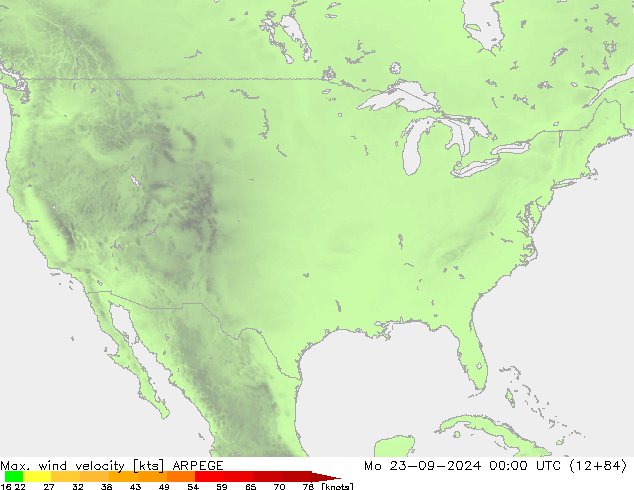 Max. wind velocity ARPEGE Mo 23.09.2024 00 UTC