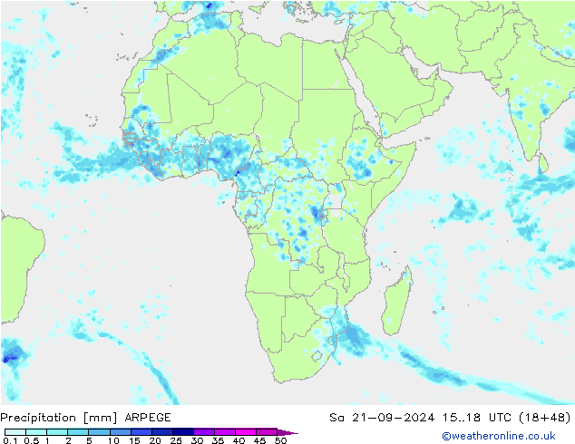Srážky ARPEGE So 21.09.2024 18 UTC