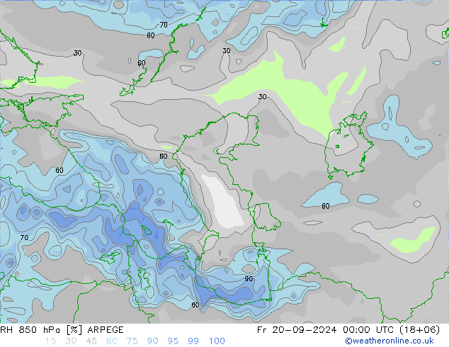 RV 850 hPa ARPEGE vr 20.09.2024 00 UTC