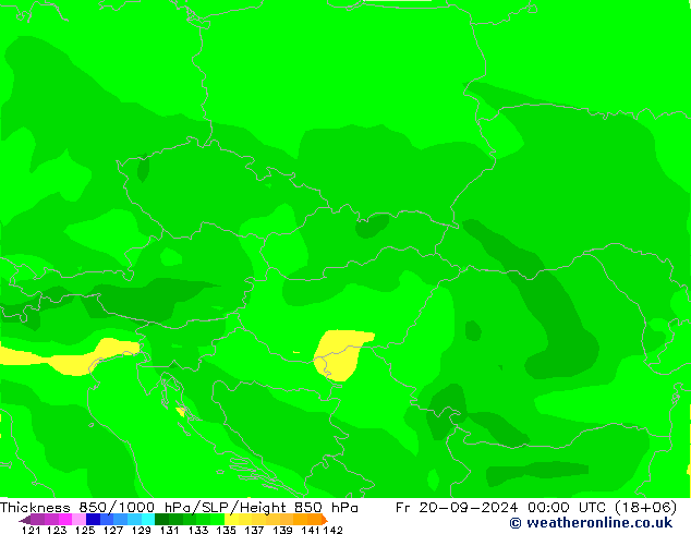 Thck 850-1000 hPa ARPEGE Fr 20.09.2024 00 UTC