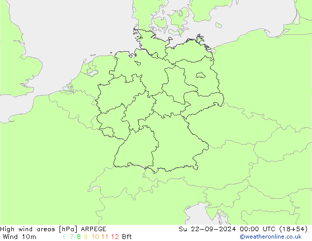 High wind areas ARPEGE dim 22.09.2024 00 UTC