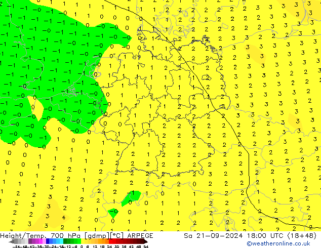 Height/Temp. 700 hPa ARPEGE Sa 21.09.2024 18 UTC