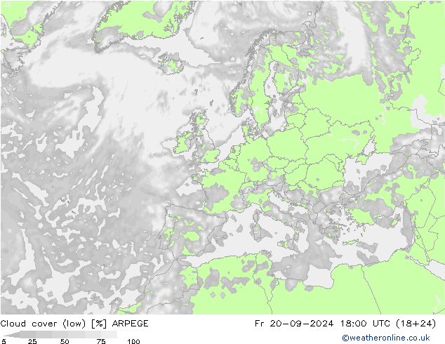 Nubi basse ARPEGE ven 20.09.2024 18 UTC