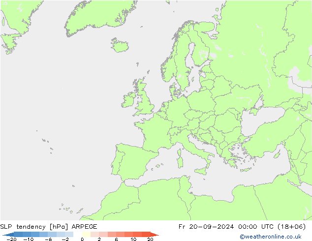 Druktendens (+/-) ARPEGE vr 20.09.2024 00 UTC