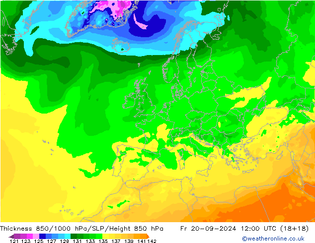 Thck 850-1000 гПа ARPEGE пт 20.09.2024 12 UTC