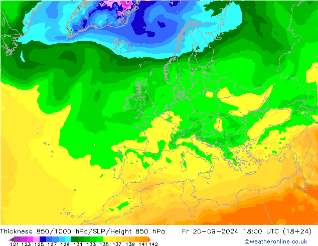 Thck 850-1000 hPa ARPEGE Fr 20.09.2024 18 UTC