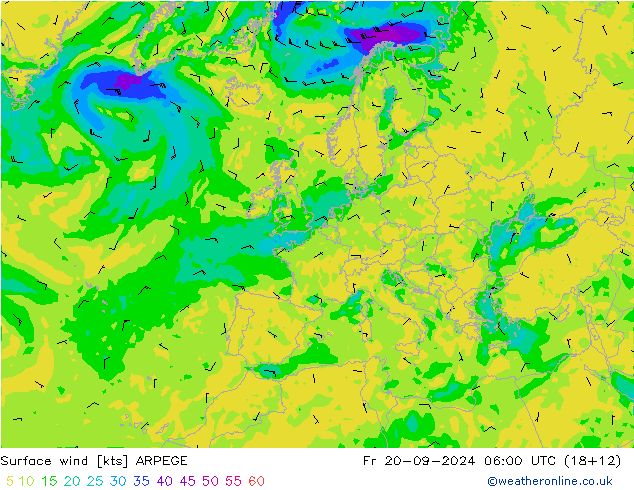 ветер 10 m ARPEGE пт 20.09.2024 06 UTC