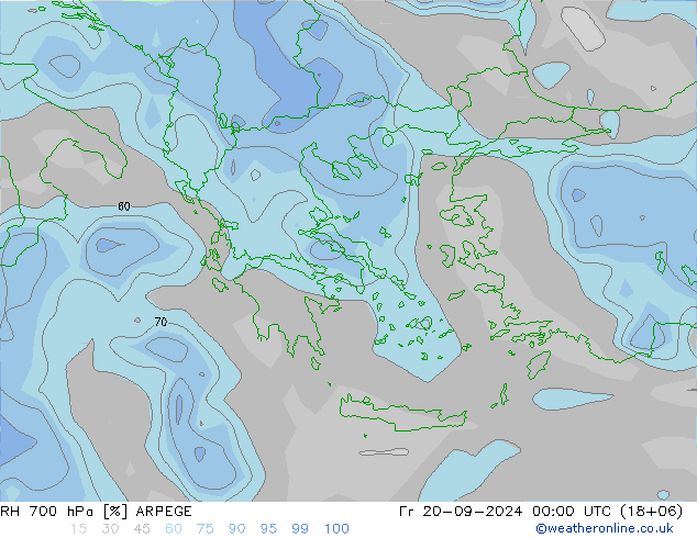 RH 700 hPa ARPEGE Sex 20.09.2024 00 UTC