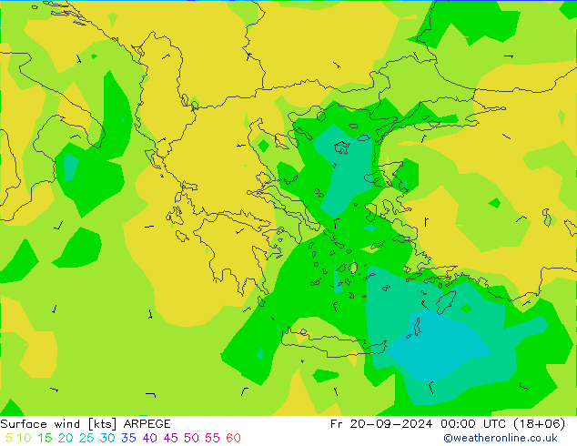 Rüzgar 10 m ARPEGE Cu 20.09.2024 00 UTC