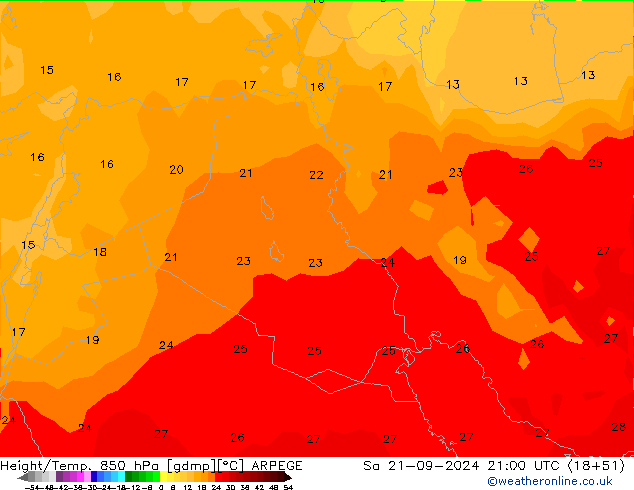 Height/Temp. 850 hPa ARPEGE so. 21.09.2024 21 UTC