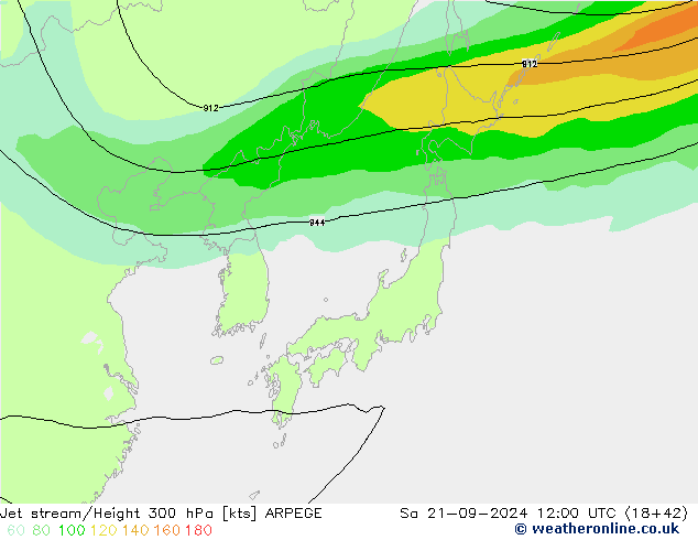 Jet stream/Height 300 hPa ARPEGE Sa 21.09.2024 12 UTC