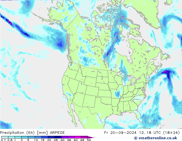 Precipitation (6h) ARPEGE Pá 20.09.2024 18 UTC