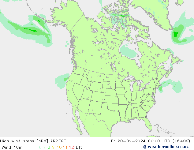 High wind areas ARPEGE Fr 20.09.2024 00 UTC