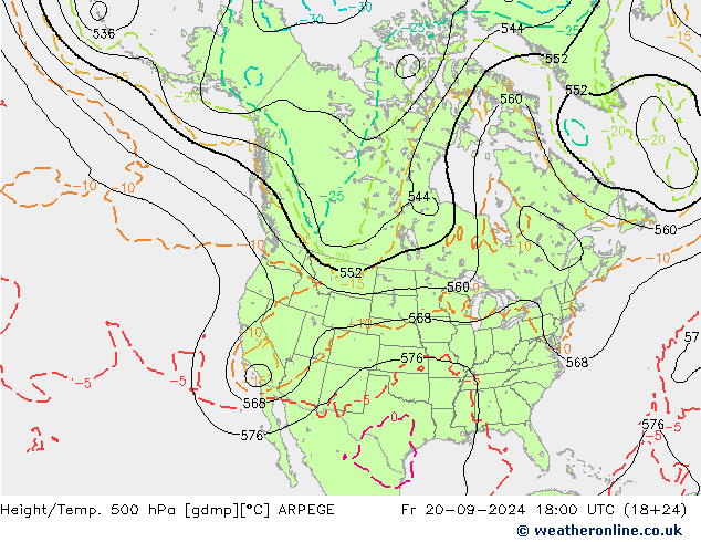 Height/Temp. 500 hPa ARPEGE Fr 20.09.2024 18 UTC