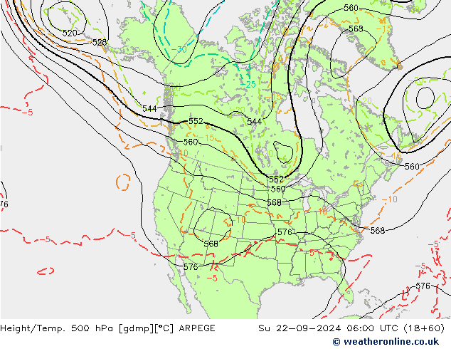 Height/Temp. 500 hPa ARPEGE Su 22.09.2024 06 UTC