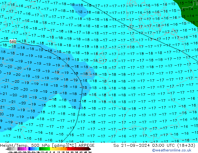 Géop./Temp. 500 hPa ARPEGE sam 21.09.2024 03 UTC