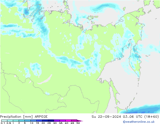 Precipitation ARPEGE Su 22.09.2024 06 UTC