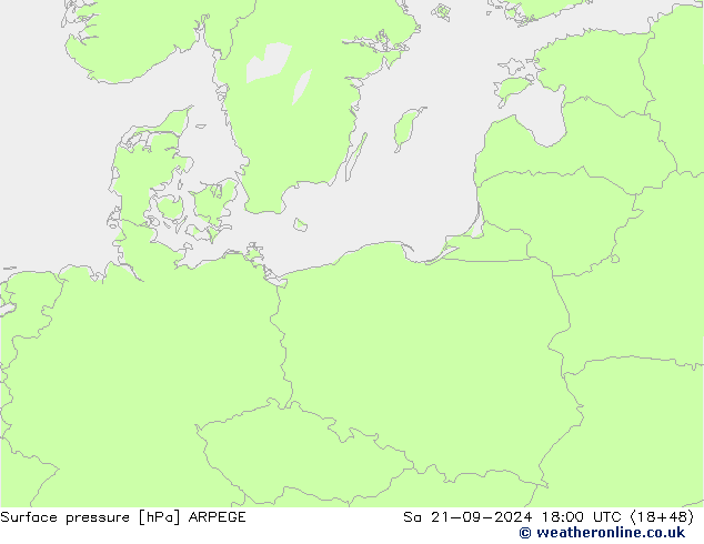 Atmosférický tlak ARPEGE So 21.09.2024 18 UTC