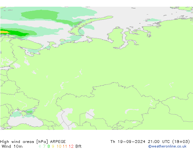 High wind areas ARPEGE Th 19.09.2024 21 UTC