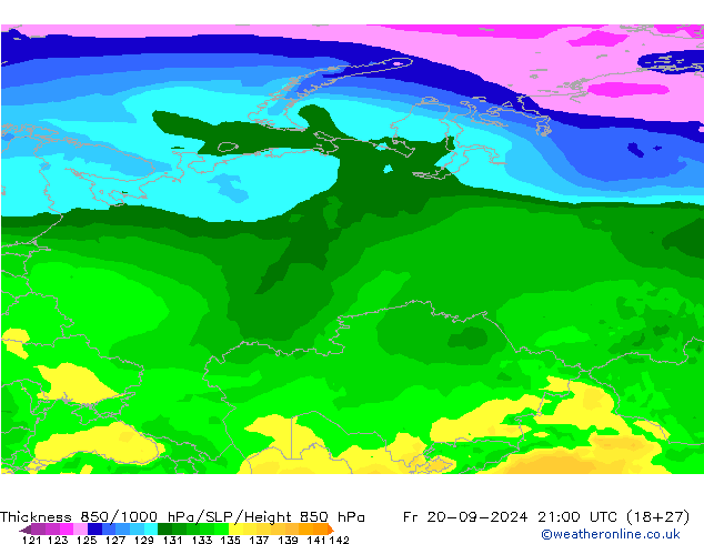 Thck 850-1000 hPa ARPEGE Fr 20.09.2024 21 UTC