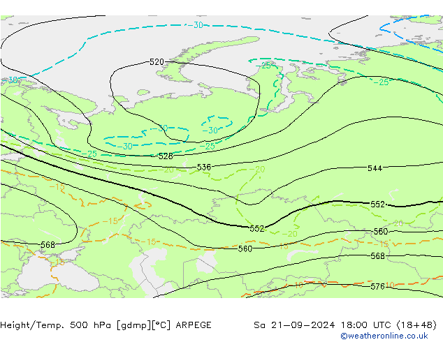 Yükseklik/Sıc. 500 hPa ARPEGE Cts 21.09.2024 18 UTC