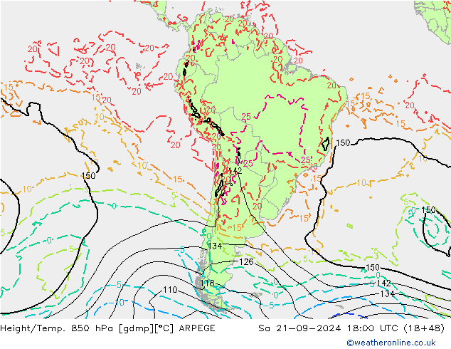 Height/Temp. 850 hPa ARPEGE  21.09.2024 18 UTC