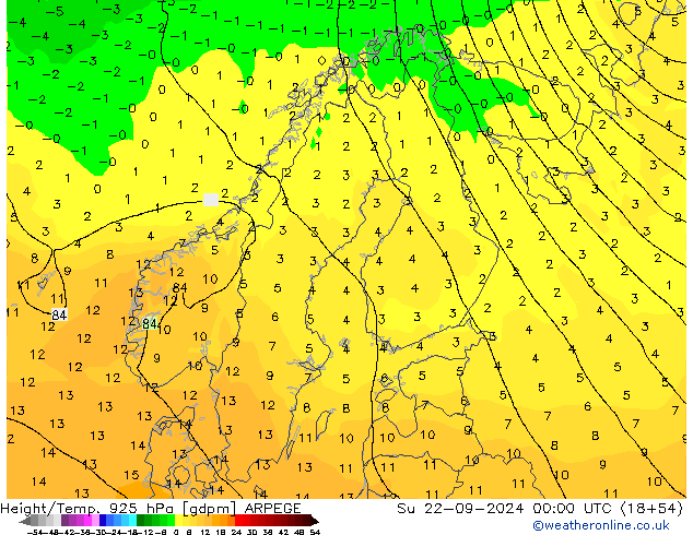 Height/Temp. 925 hPa ARPEGE Su 22.09.2024 00 UTC