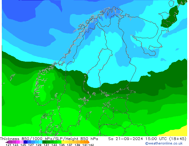 Thck 850-1000 hPa ARPEGE sab 21.09.2024 15 UTC