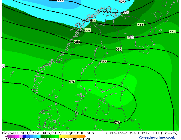 Thck 500-1000hPa ARPEGE 星期五 20.09.2024 00 UTC