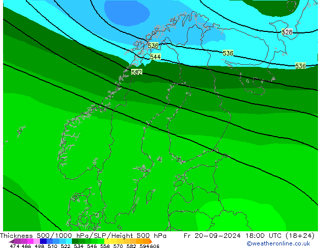 500-1000 hPa Kalınlığı ARPEGE Cu 20.09.2024 18 UTC
