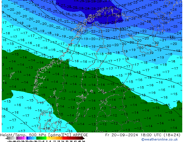 Height/Temp. 500 hPa ARPEGE Fr 20.09.2024 18 UTC