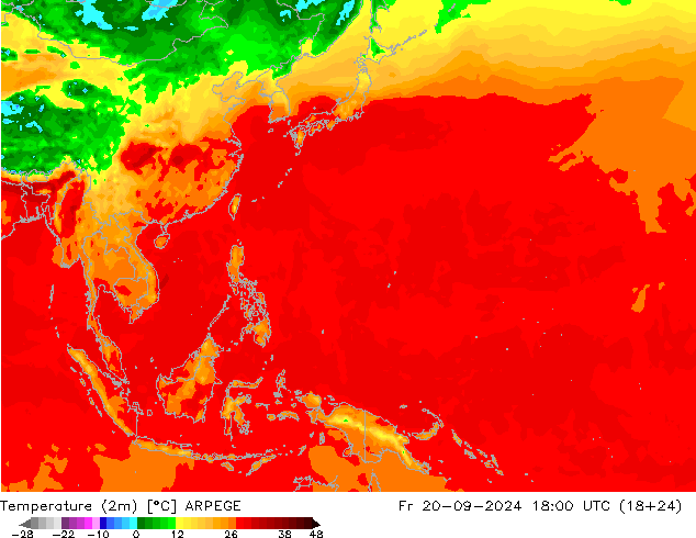 température (2m) ARPEGE ven 20.09.2024 18 UTC