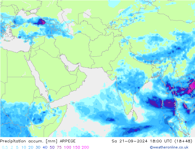 Précipitation accum. ARPEGE sam 21.09.2024 18 UTC