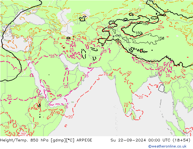 Height/Temp. 850 hPa ARPEGE Ne 22.09.2024 00 UTC