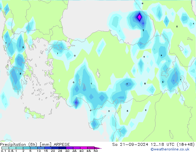 Yağış (6h) ARPEGE Cts 21.09.2024 18 UTC