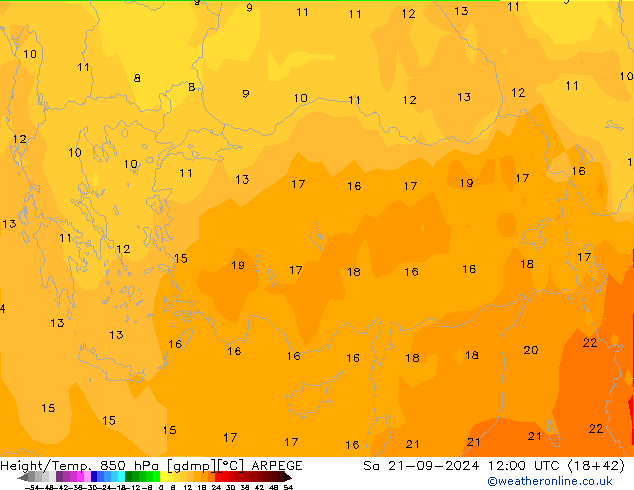 Height/Temp. 850 hPa ARPEGE Sa 21.09.2024 12 UTC