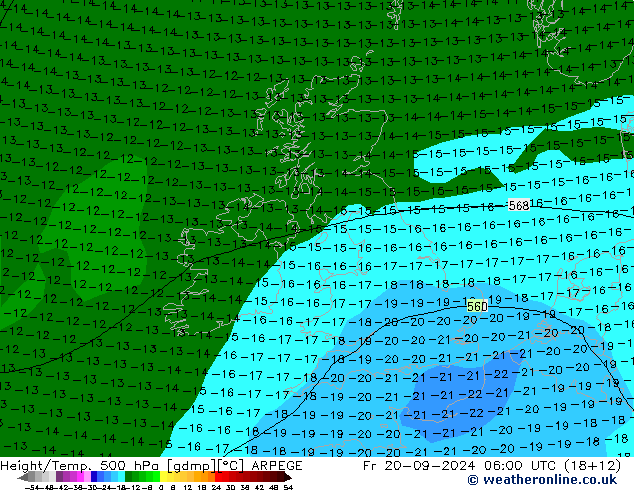 Height/Temp. 500 hPa ARPEGE Fr 20.09.2024 06 UTC