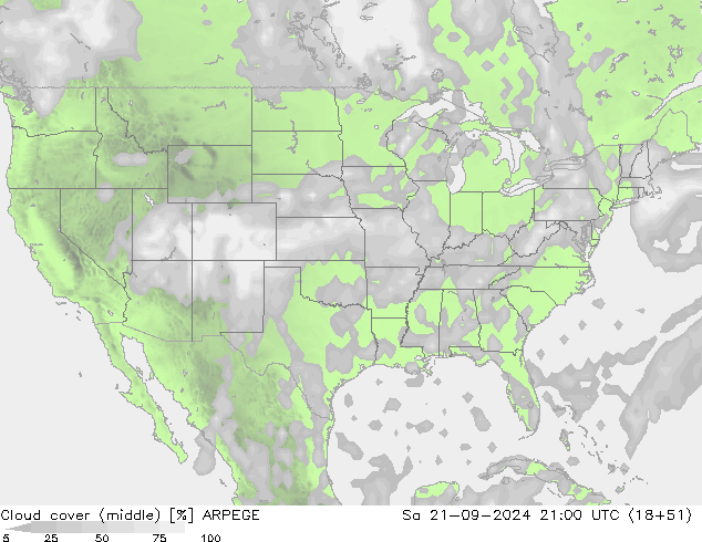 Nubes medias ARPEGE sáb 21.09.2024 21 UTC