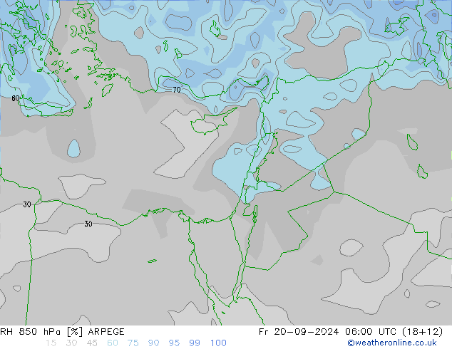 RH 850 hPa ARPEGE Fr 20.09.2024 06 UTC