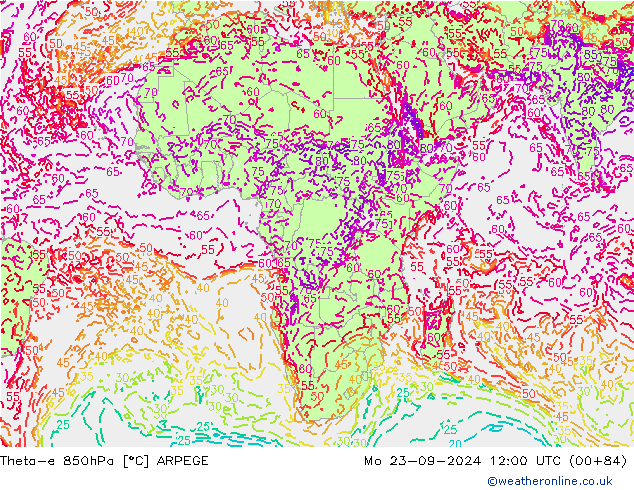 Theta-e 850hPa ARPEGE Mo 23.09.2024 12 UTC