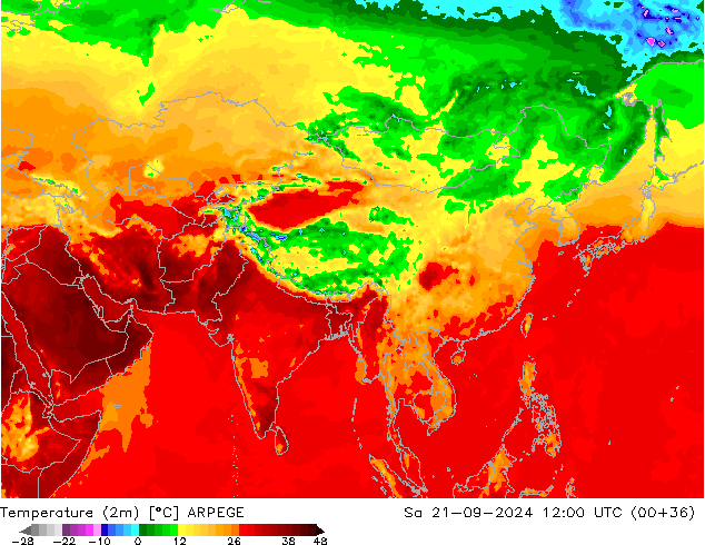 Temperatura (2m) ARPEGE sáb 21.09.2024 12 UTC