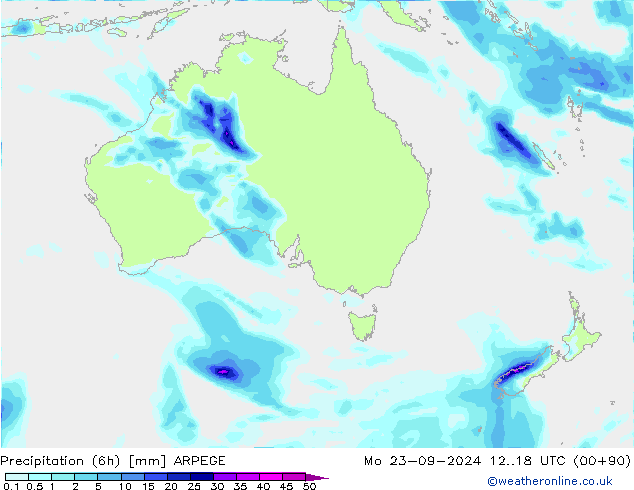 Precipitación (6h) ARPEGE lun 23.09.2024 18 UTC