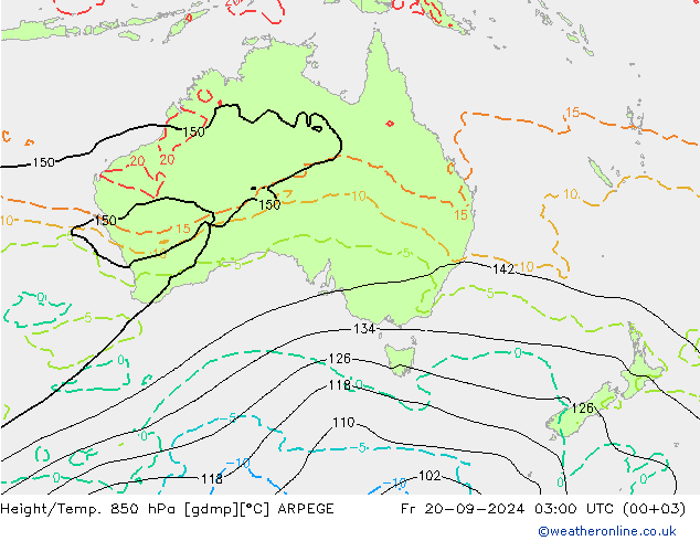 Height/Temp. 850 hPa ARPEGE pt. 20.09.2024 03 UTC